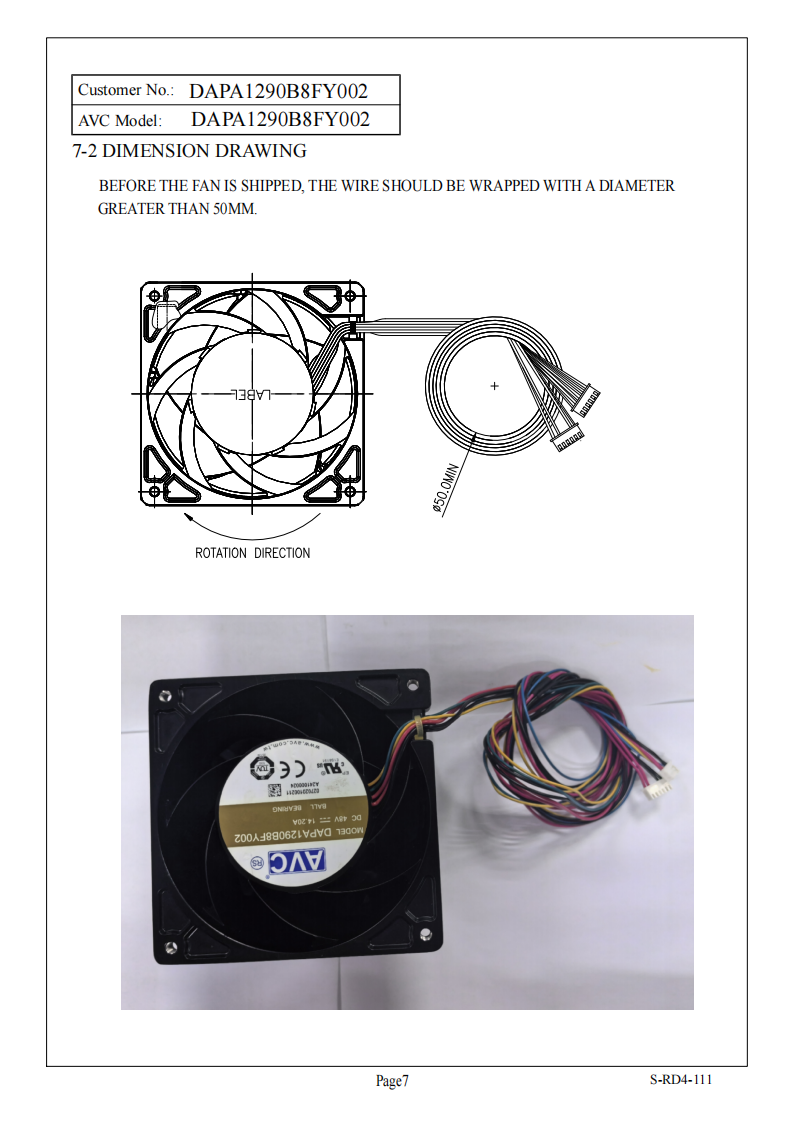 AVC奇宏12090轴流散热风扇 DAPA1290B8FY002 产品尺寸图：
